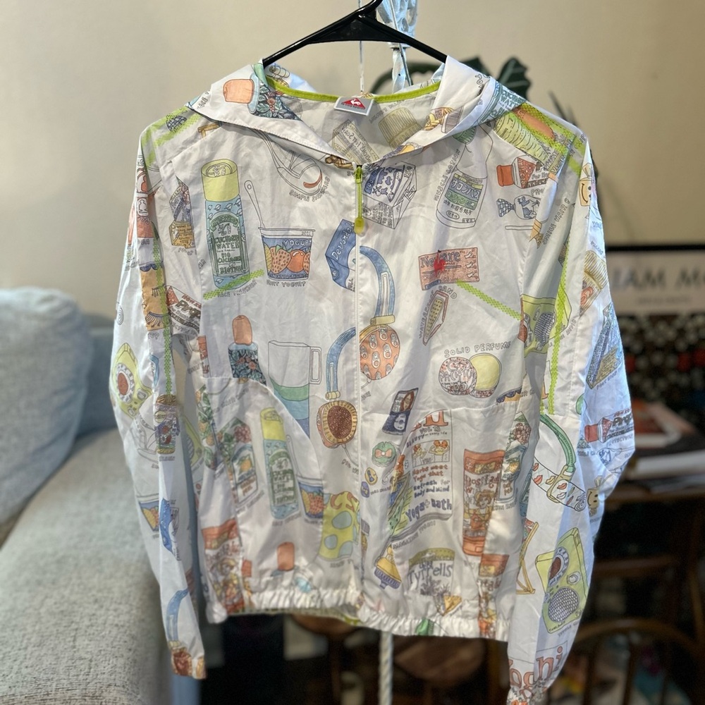Le Coq Sportif Women’s Graphic Windbreaker Jacket Hooded Food Print Medium Rare